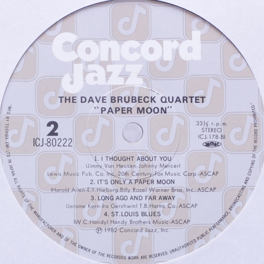 美盤・2重帯　Dave Brubeck Quartet デイヴ・ブルーベック・カルテット / Paper Moon　ICJ-80222 '82 JP盤_画像5