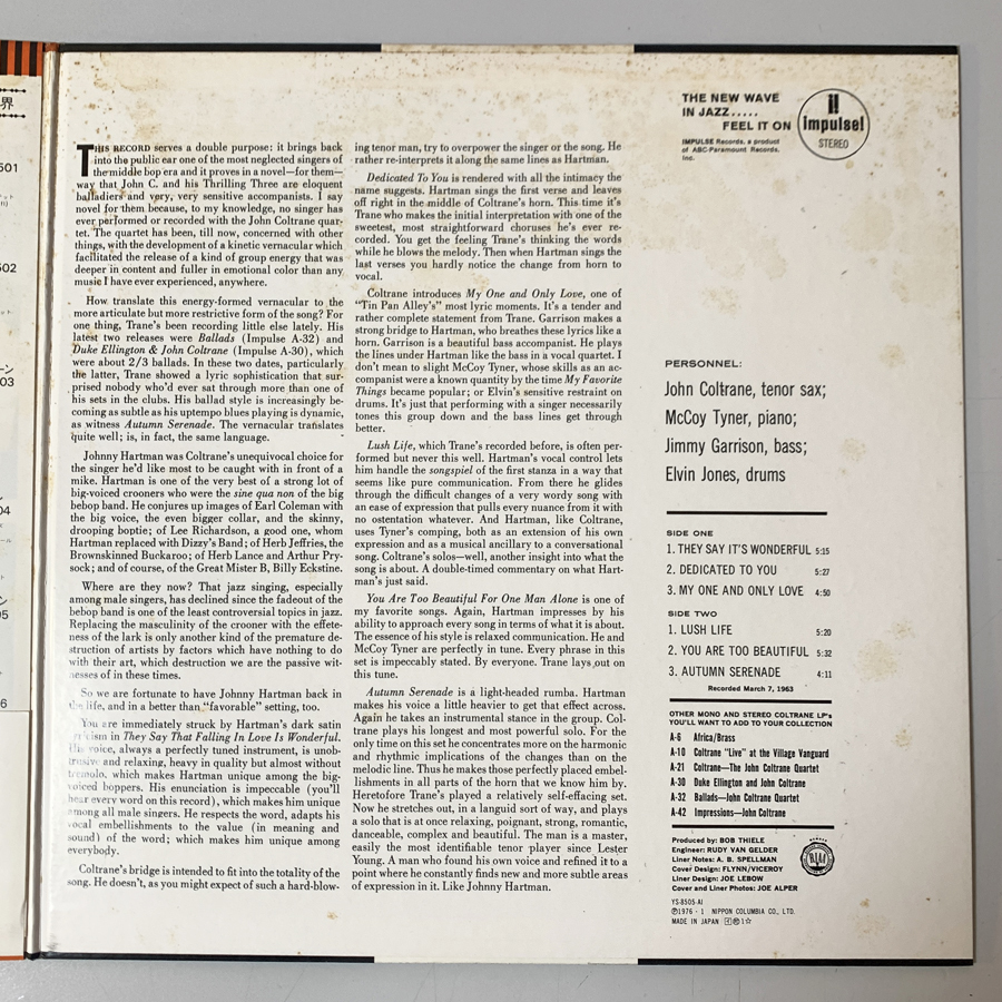 極美盤　The John Coltrane Quartet ジョン・コルトレーン / Crescent　YS-8506-A1 '76 JP盤 GAT 見開き　20000枚プレス_画像4