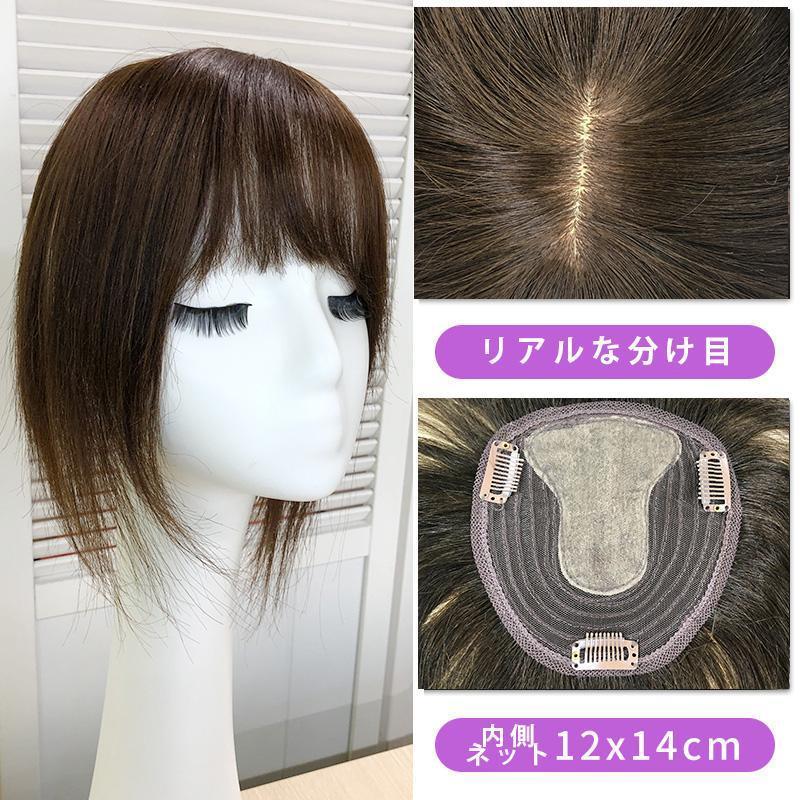 人毛100% 部分ウィッグ ヘアピース 頭頂部 ミックスブラウン【30cm