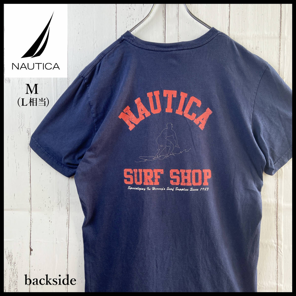 【USED】 ノーティカ NAUTICA Tシャツ ビッグロゴ 90s USA 古着 ネイビー Mサイズ (L相当) ☆送料無料☆_画像1