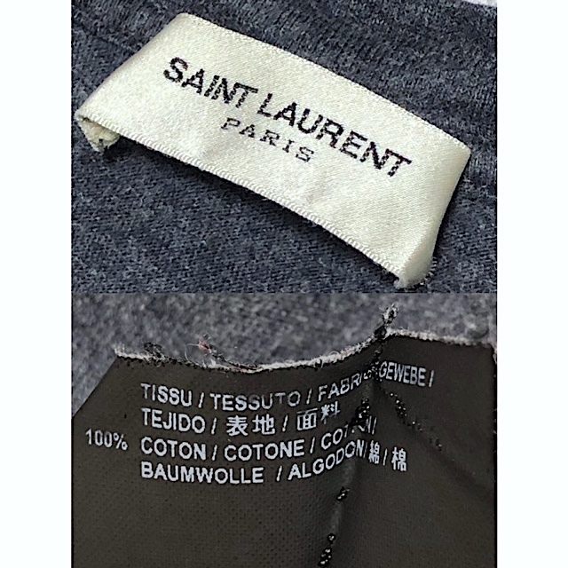 二点以上で送料無料！S048【極美品】フランス製 SAINT LAURENT サンローラン パリ Tシャツ 半袖 カットソー SLロゴ グレー メンズ S_画像10