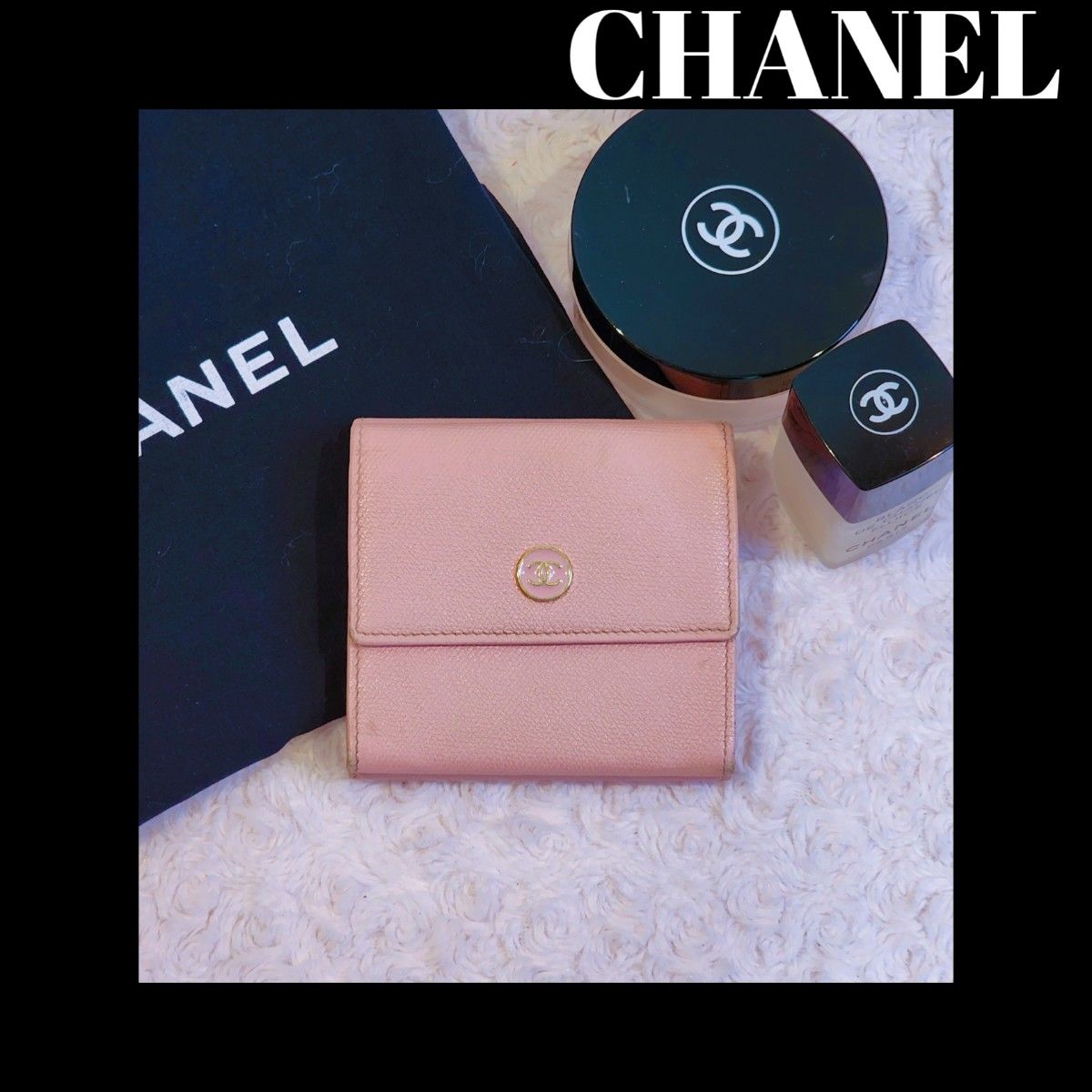 フォロー割 CHANEL 二つ折り財布 ピンク ココマーク ココボタン レザー-