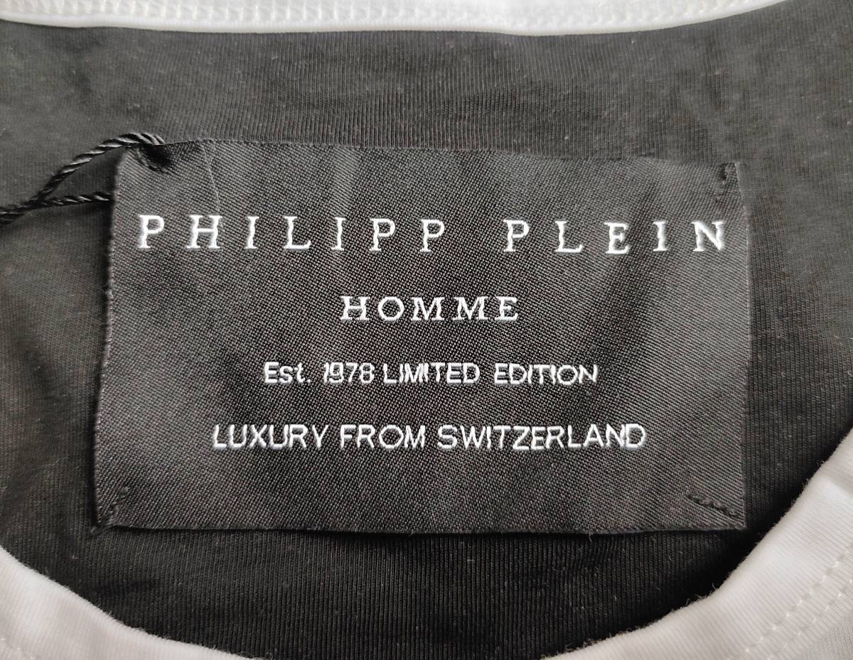 新品 限定 limited edition PHILIPP PLEIN フィリッププレイン Tシャツ スカル プリント ロゴプレート 半袖 コットン 白 ホワイト XL ★8_画像8