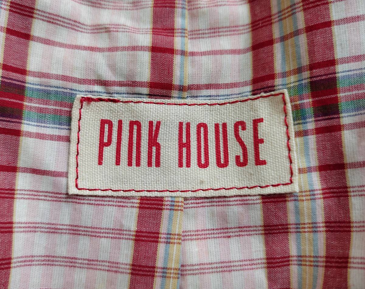 美品 90’S ビンテージ PINK HOUSE ピンクハウス コート ロング 花柄 フラワー柄 ロゴ 総柄 裏地 チェック柄 コットン 赤 レディース ★8