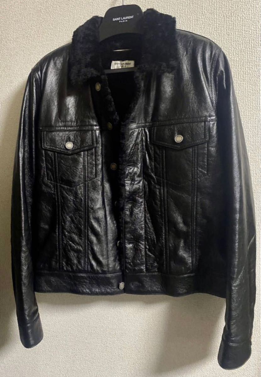 saint laurent paris ムートンレザートラッカージャケット 46 黒 saint laurent paris ムートンレザートラッカージャケット 46 黒