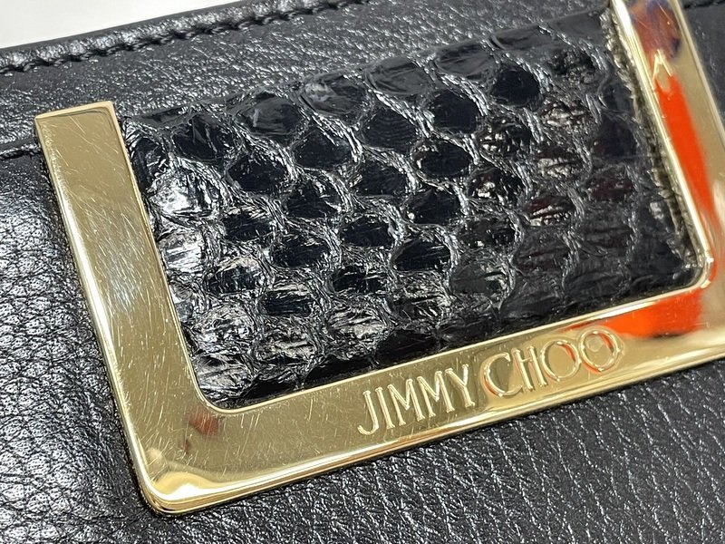 ★【JIMMY CHOO/ジミーチュウ】ラウンドファスナー 2つ折り財布 ブラック×ゴールド/ab4270_画像9