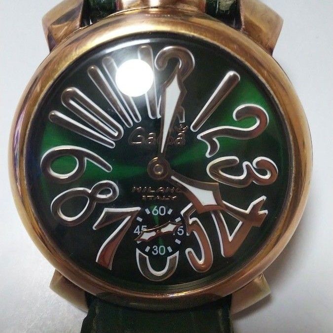 ガガミラノ GaGa MILANO マヌアーレ 48MM 手巻き 腕時計 型押しカーフレザー グリーン 緑 5011.04S 