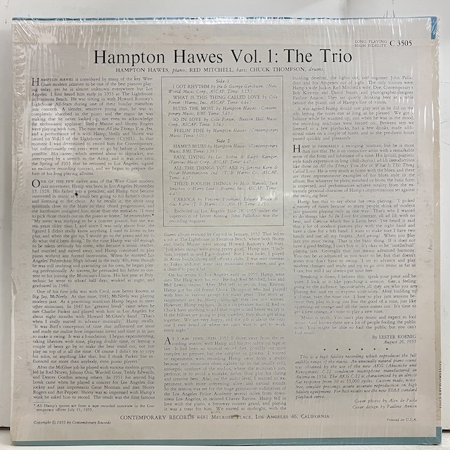 ■即決 JAZZ Hampton Hawes / Hampton Hawes Trio vol1 Trio C3505 j37955 米盤、黄 Dg Mono D5D5 ハンプトン・ホーズ_画像4
