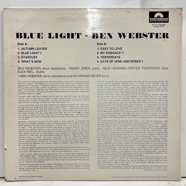 ■即決 JAZZ Ben Webster / Blue Light 423209 ej3687 独オリジナル、Mono ベン・ウェブスター_画像4