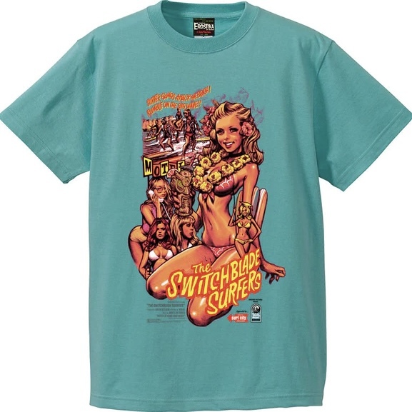 Lサイズ ロッキンジェリービーン The Switch Blade Surfers Tシャツ ミント色 EROSTIKA