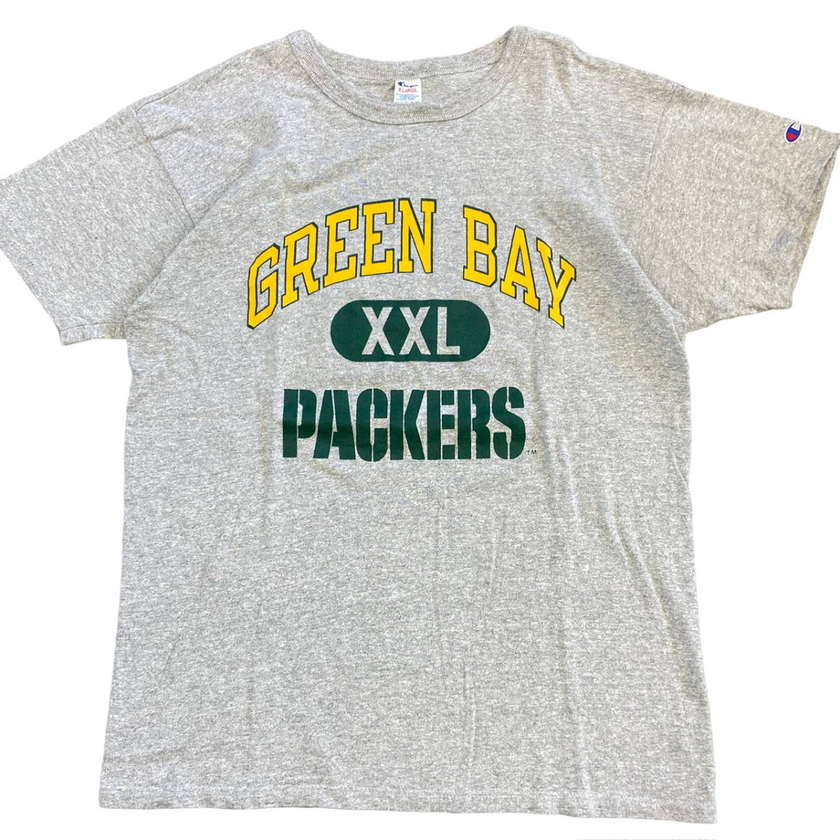 80s USA製 Champion GREEN BAY PACKERS Tシャツ XL 霜降りグレー チャンピオン グリーンベイ パッカーズ NFL ３段ロゴ ヴィンテージ
