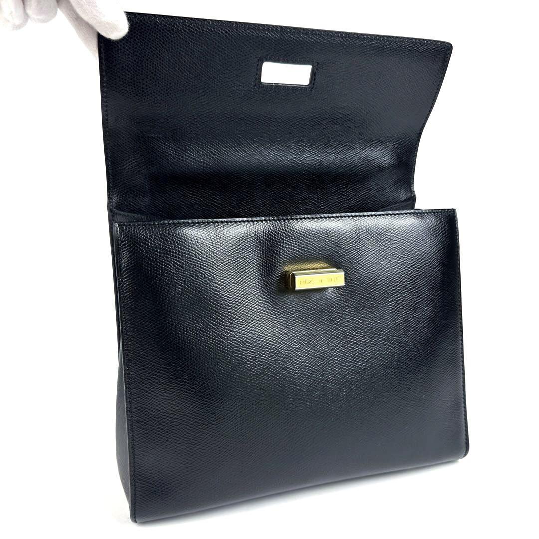 【極美品】CELINE OLD オールド セリーヌ ハンドバッグ 2way ショルダーバッグ ターンロック ロゴ型押し ゴールド金具 フォーマル ブラック