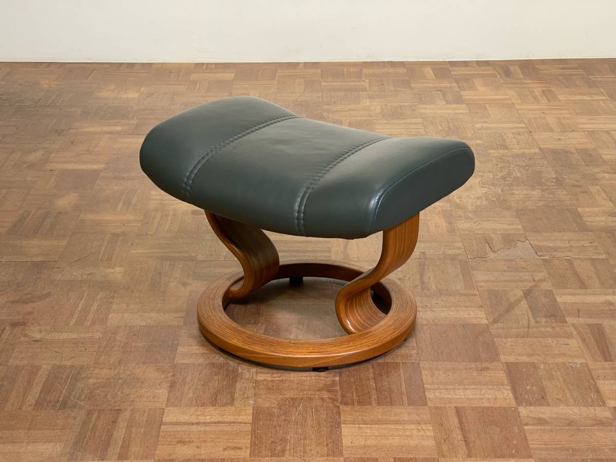 tr429｜Ekornes 無垢材 グリーンレザーオットマン｜エコーネス