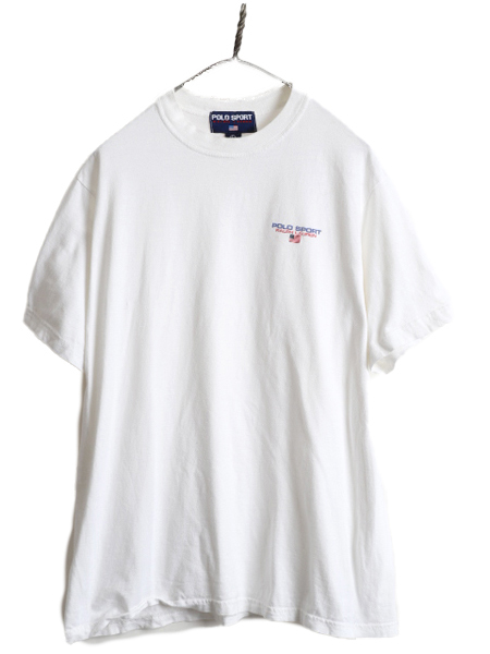 90s USA製 ■ ポロスポーツ ラルフローレン 星条旗 ロゴ プリント Tシャツ ( メンズ L ) 古着 90年代 オールド POLO SPORT ポロ 当時物 白