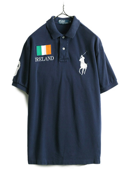 ビッグポニー ■ アイルランド 代表 ポロ ラルフローレン 鹿の子 半袖 ポロシャツ メンズ M 古着 POLO ナンバリング 限定品 国旗 ネイビー