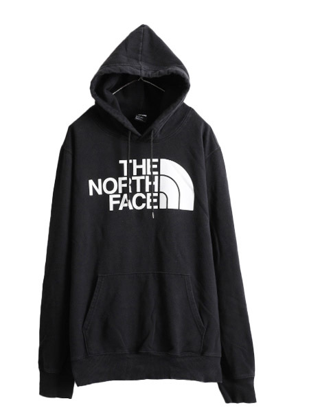 大きいサイズ XL ■ ノースフェイス プリント スウェット フード パーカー メンズ 古着 The North Face アウトドア プルオーバー 裏起毛 黒_画像1