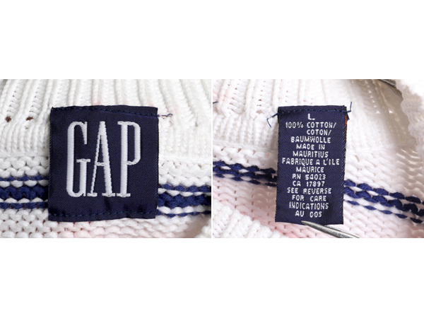 90s ■ OLD GAP モックネック ボーダー コットン ニット セーター ( メンズ L ) 古着 90年代 オールド ギャップ 紺タグ ハイネック 厚手_画像4