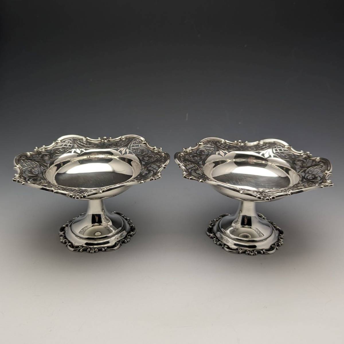 1910年 英国アンティーク 純銀製コンポート ペア 直径14cm 計328g Mappin & Webb