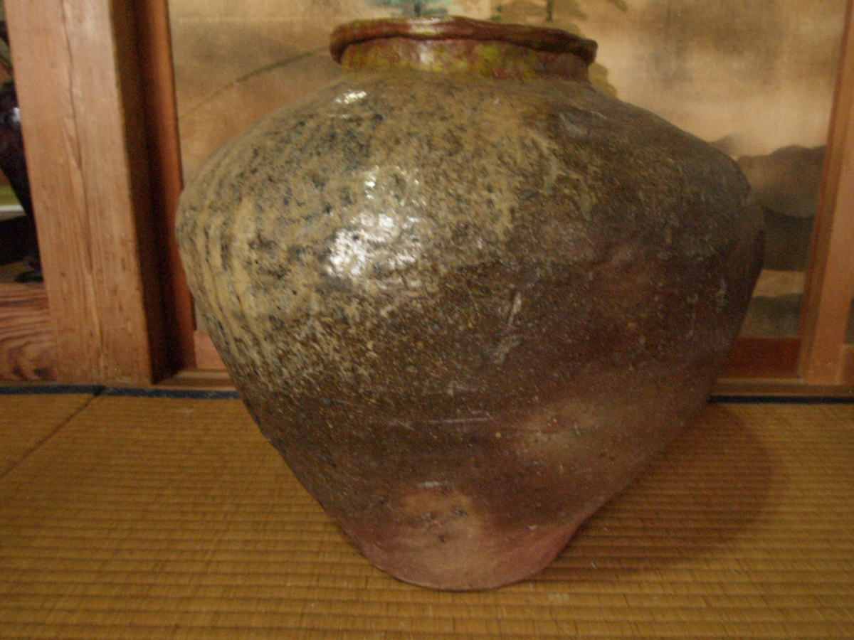 希少名品鎌倉室町時代越前焼大壺39cm 石はぜ侘寂焼締自然釉経塚壺日本