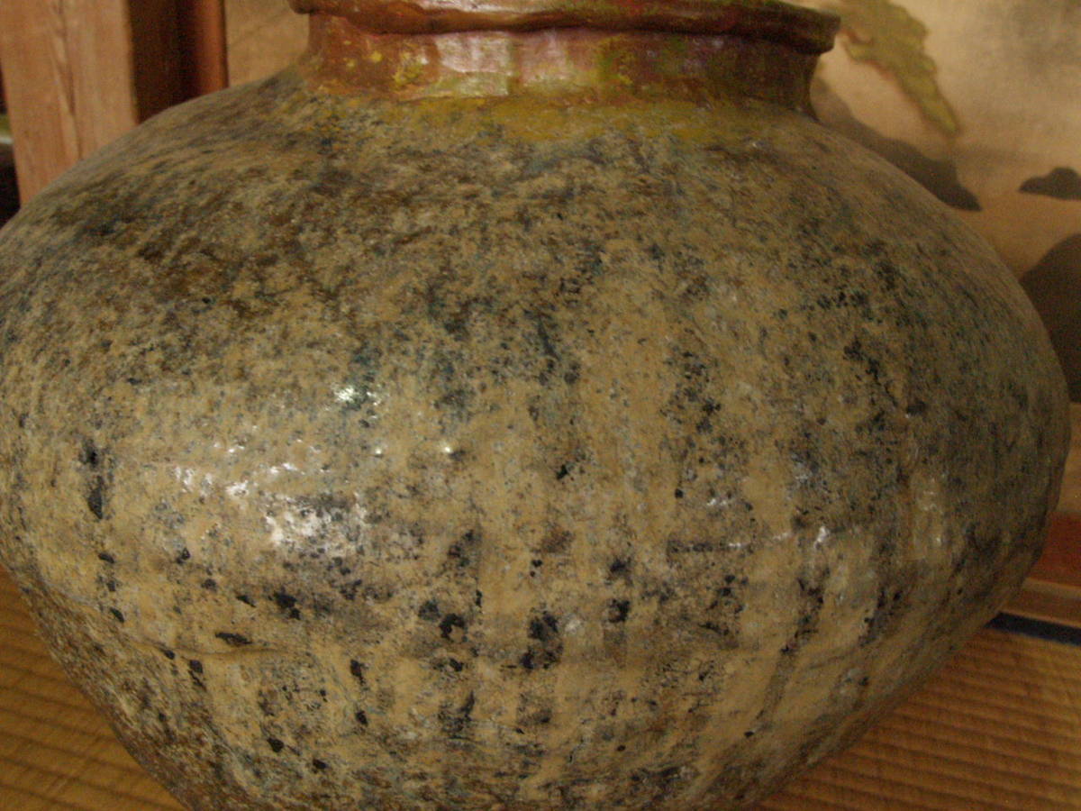 希少名品鎌倉室町時代越前焼大壺39cm 石はぜ侘寂焼締自然釉経塚壺日本