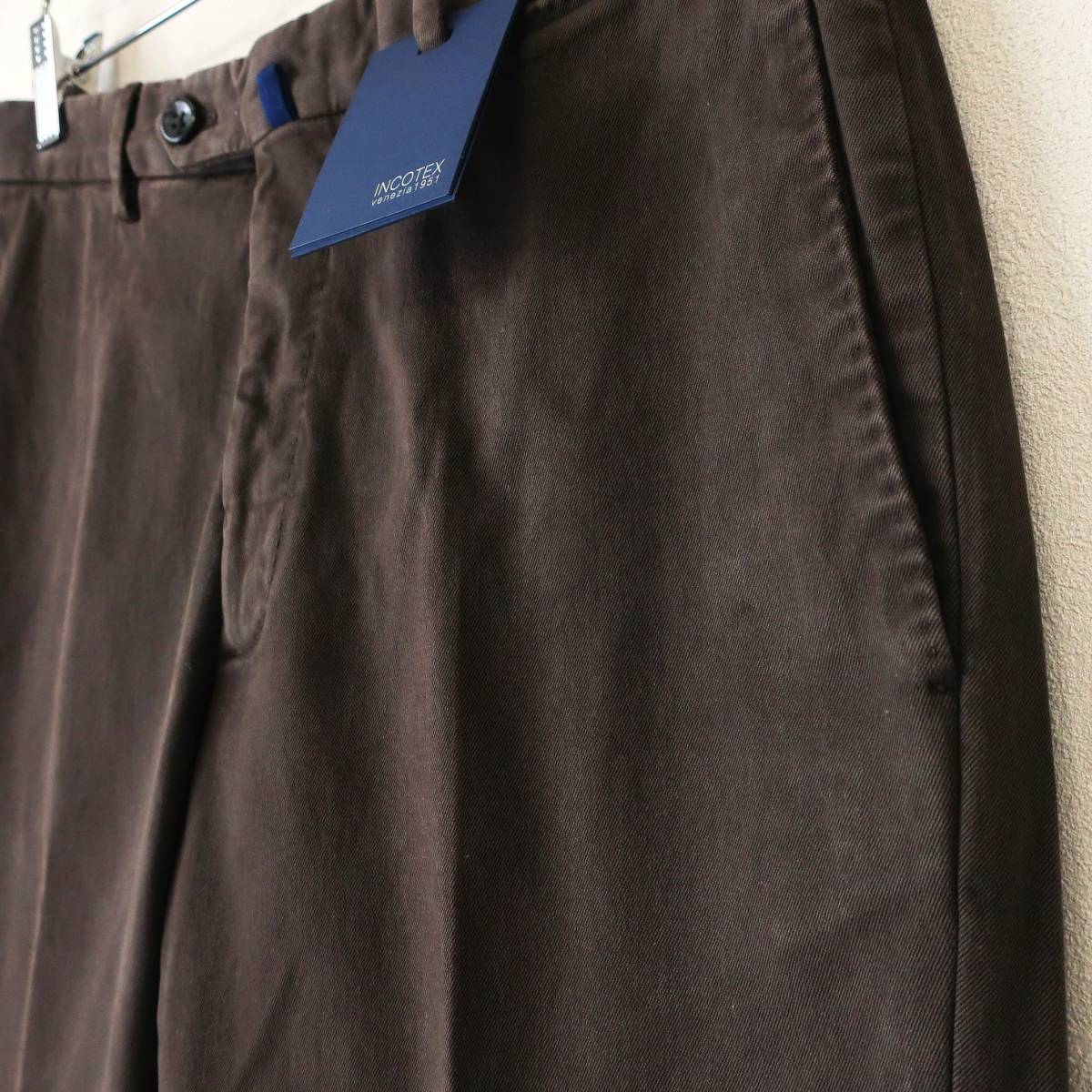  новый товар не использовался INCOTEX INCOTEX стандартный A35 стрейч тонкий брюки из твила слаксы брюки насыщенный коричневый темно-коричневый мужской 46 M размер 