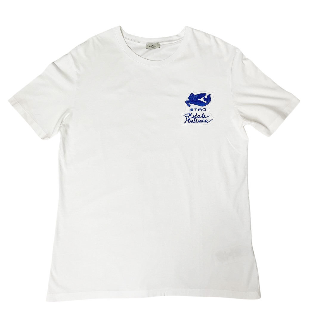 Yahoo!オークション - ETRO エトロ Tシャツ 刺繍ロゴ 42 ホワイト ブル...