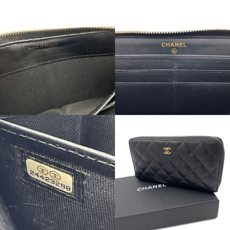 CHANEL シャネル ラウンドファスナー長財布 マトラッセ ロゴ型押し カーフレザー ブラック ゴールド金具 24番台_画像10