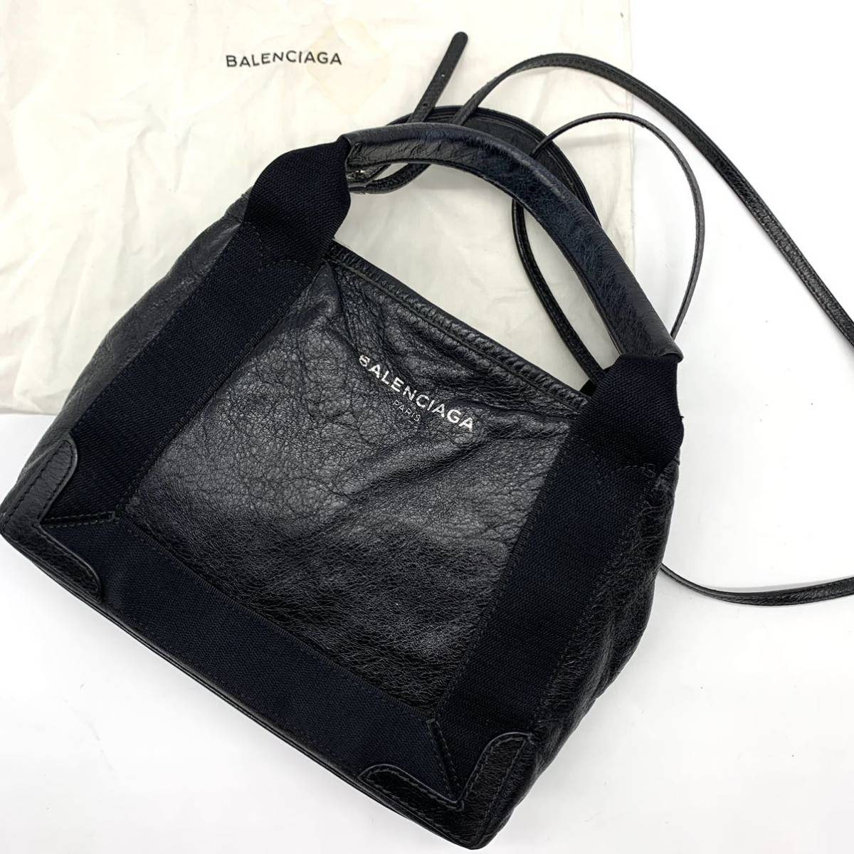 1円○極美品○BALENCIAGA バレンシアガ ネイビーカバス 2way