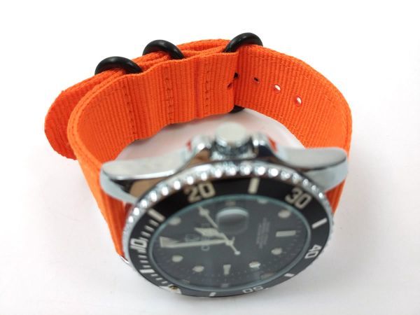 ナイロン製ミリタリーストラップ 交換用腕時計ベルト オレンジXブラック 24mm_画像2