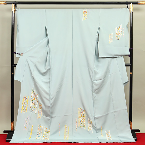 和游館 即決eha3050 逸品 白木染匠 手描友禪 高級 訪問著 更紗 水色系 お仕立て付き