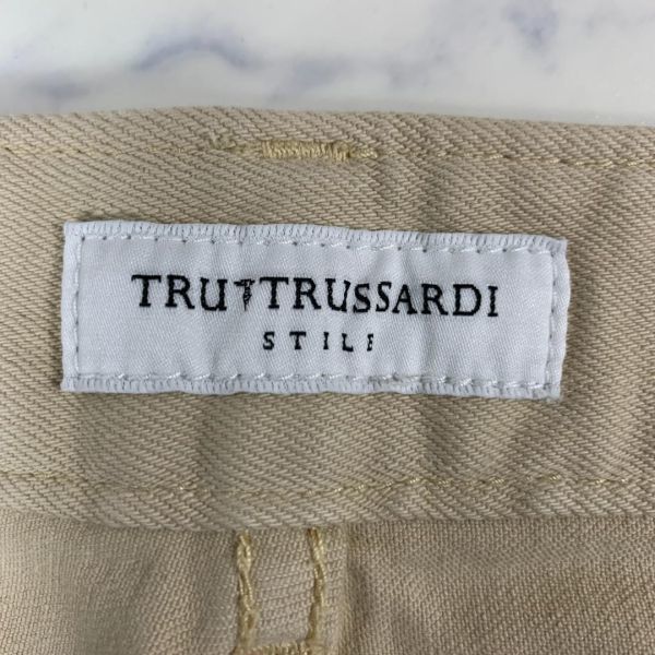 TRUSSARDI トラサルディ コットンデニムパンツ ベージュカジュアル ブランロゴボタン 両サイドポケット有 38 C6370_画像6