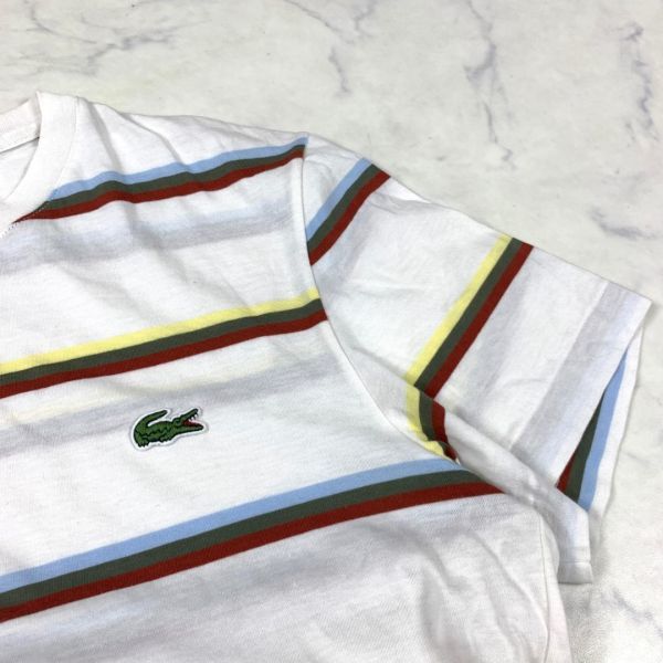 ラコステ 半袖Tシャツ 綿 ボーダー ワンポイント 白 LACOSTE コットン ホワイト 小さいサイズ XS C6407_画像3