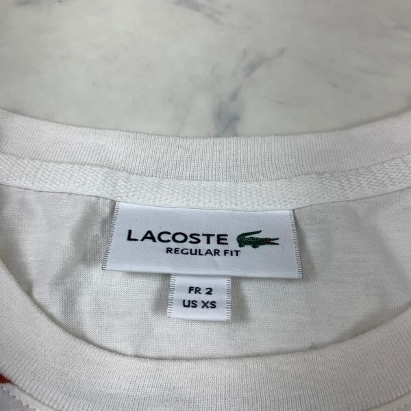 ラコステ 半袖Tシャツ 綿 ボーダー ワンポイント 白 LACOSTE コットン ホワイト 小さいサイズ XS C6407_画像4