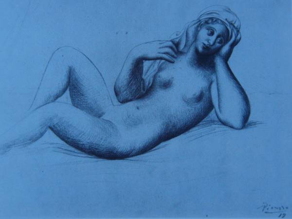 パブロ・ピカソ、Femme nue allongee, coiffee d'un Turban、希少な額装用画集より、新品高級額装付、状態良好、送料無料 人物画