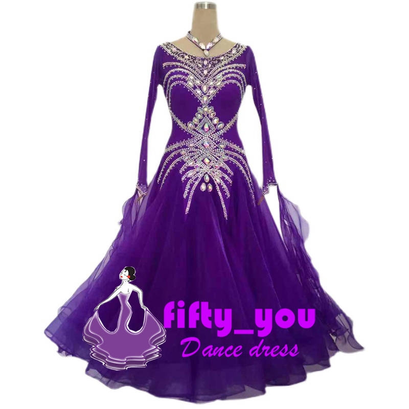 新品fifty_you　高級ドレス レディース社交ダンスドレス ワルツドレス サイズセミオーダー ハイクオリティドレス キラキラストーン飾り 紫