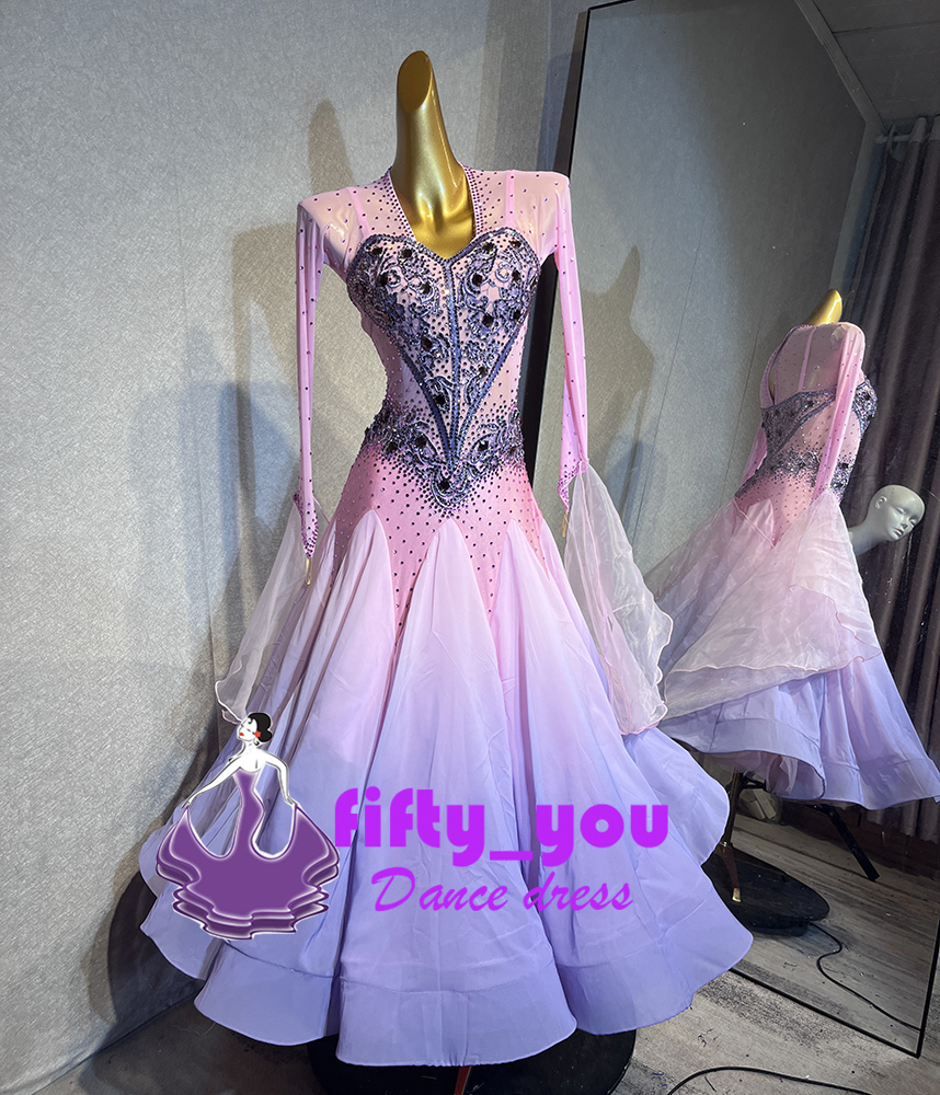 社交ダンスピンク＆紫のスタンダードドレス-