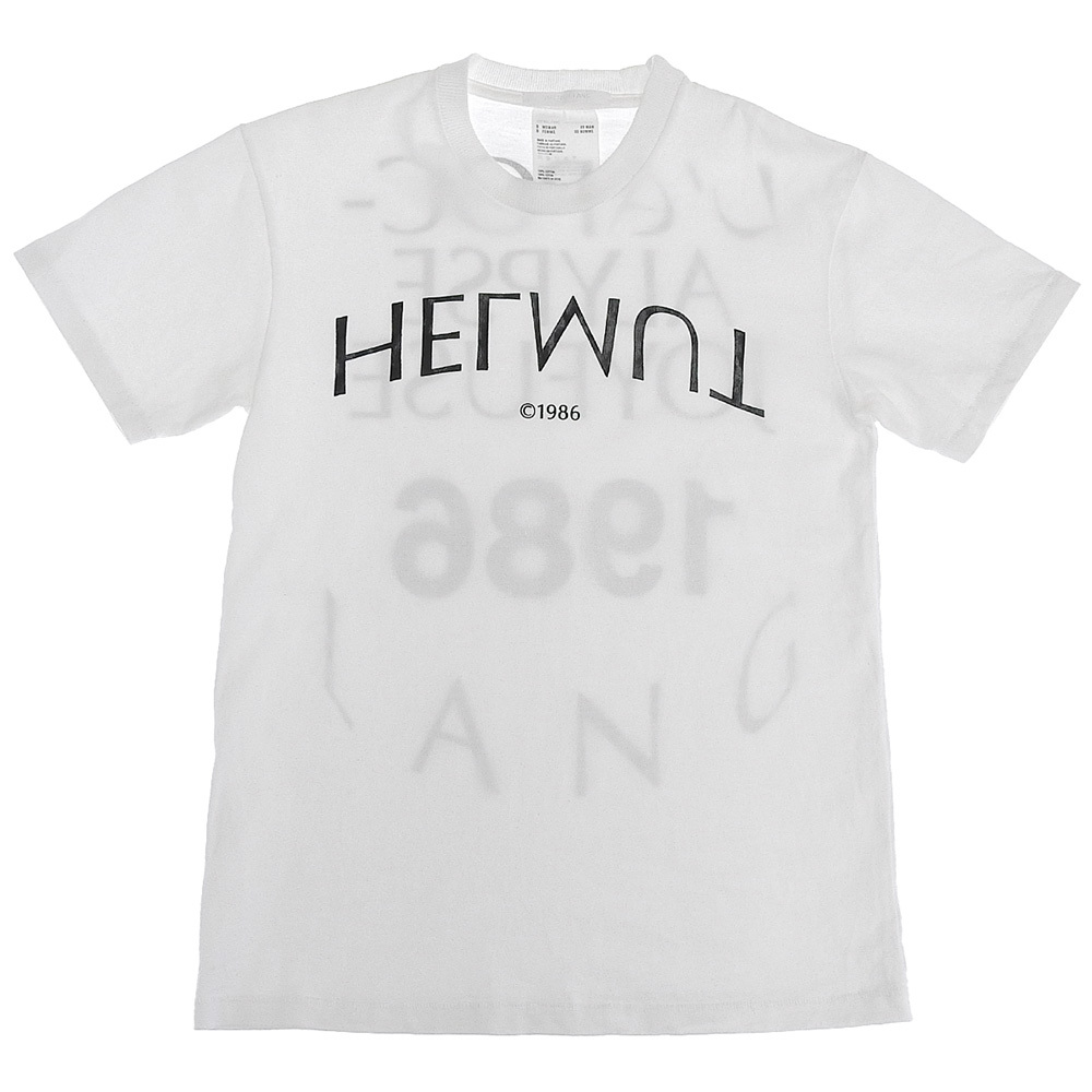 HELMUT LANG ヘルムートラング アップサイドダウン ロゴ Tシャツ トップス ユニセックス メンズ コットン ホワイト 白 XS_画像1