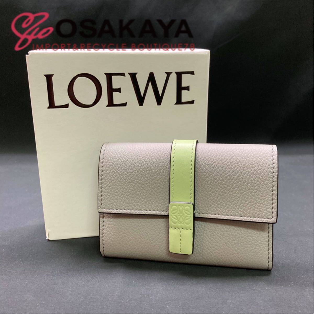  не использовался LOEWE балка TIKKA ru бумажник маленький C660S86X01 кожаный салон -ru серый свет бледный зеленый Loewe кошелек подарок устройство на работу праздник .