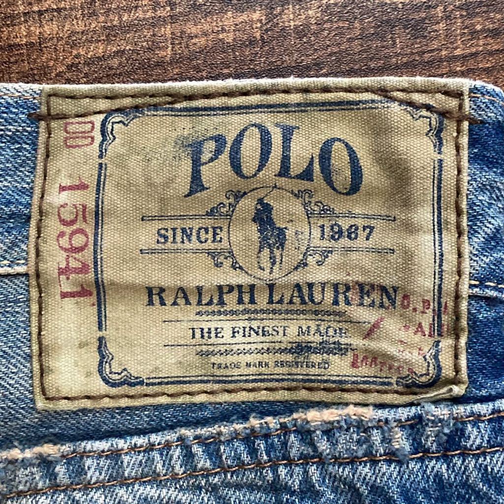 廃番 希少 POLO RALPH LAUREN ポロラルフローレン BOBBY JEAN レザー パッチワーク ダメージ リペア 加工 デニムパンツ ジーンズ size.不明_画像5