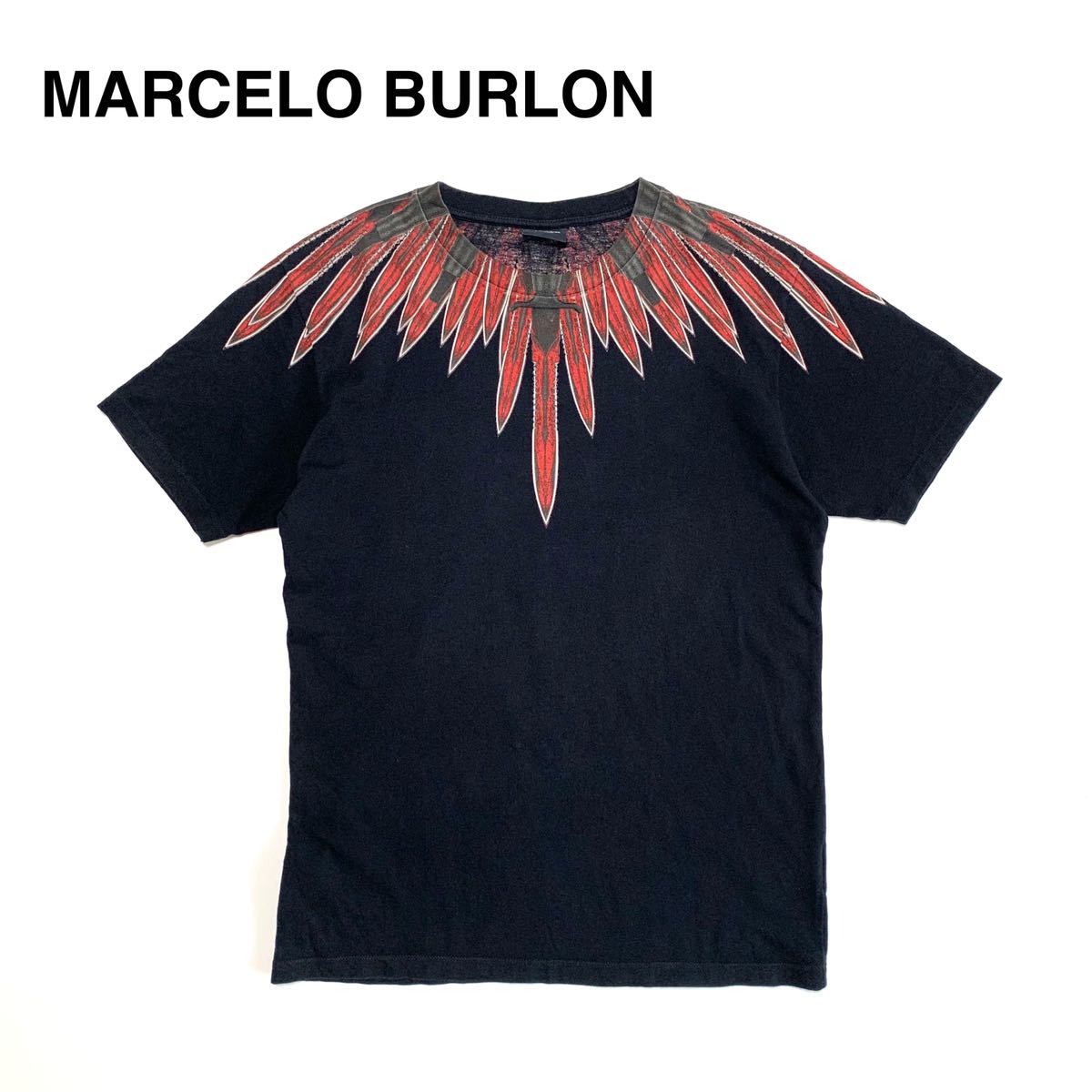 ☆良品 マルセロバーロン MARCELO BURLON ウイング フェザー プリント Tシャツ 黒 イタリア製 古着 ヴィンテージ vintage ロック 90s