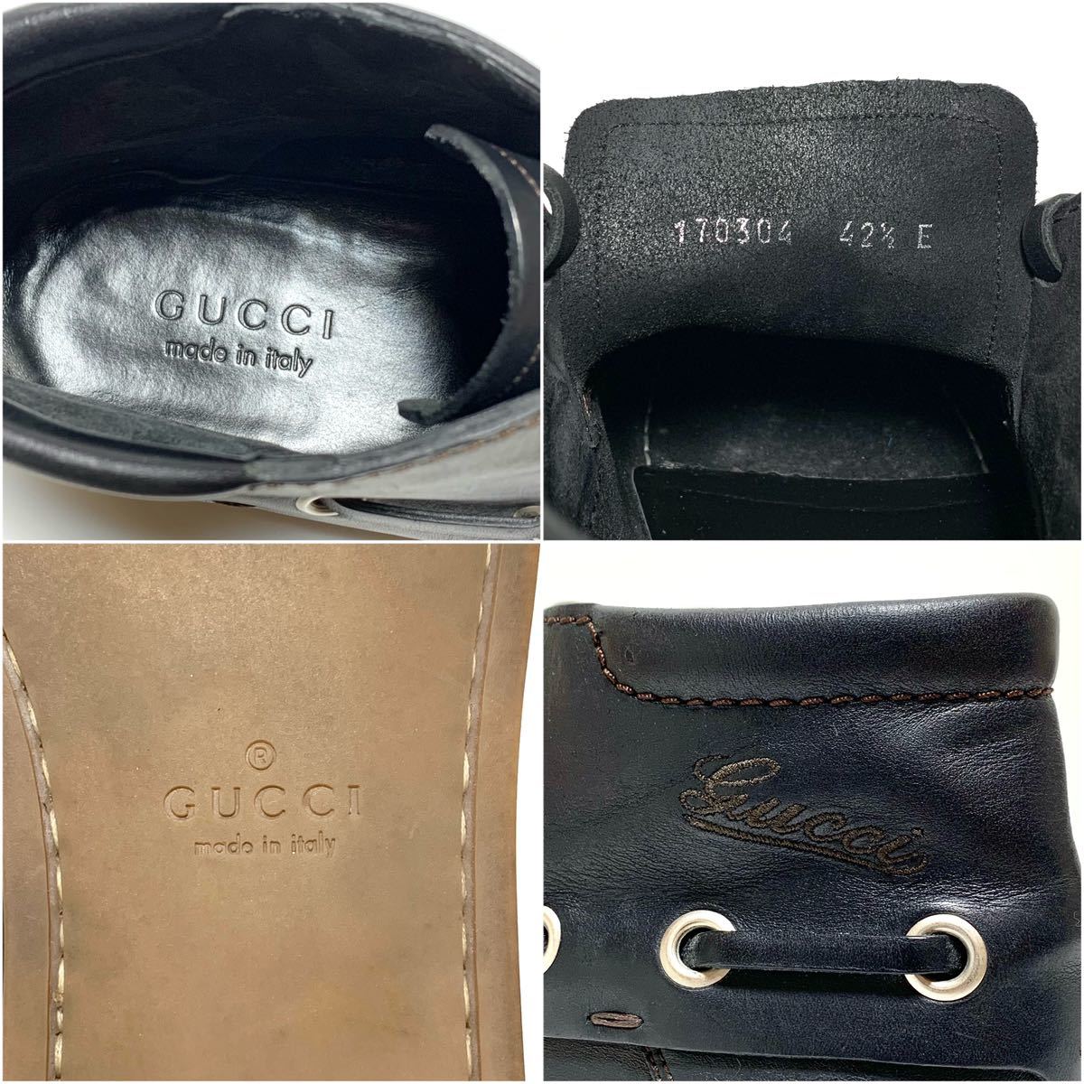 良品 グッチ GUCCI デッキソール レザー チャッカブーツ 黒 size 42 5