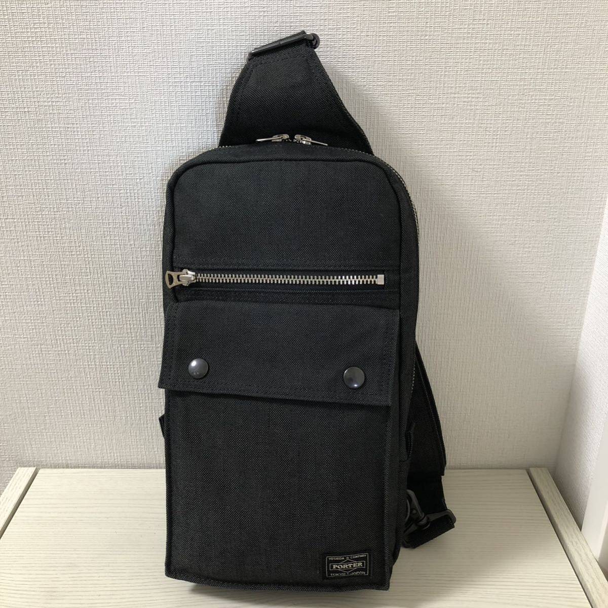 美品】PORTER ポーター スモーキー ネイビー ボディバッグ-