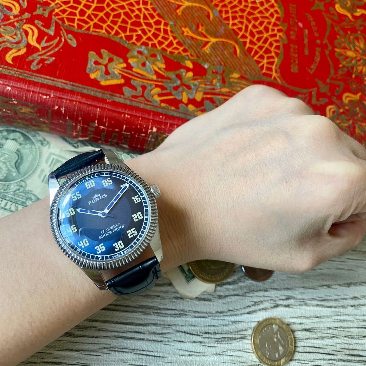 【レトロなデザイン】★送料無料★ フォルティス FORTIS メンズ腕時計 ブルー 手巻き ヴィンテージ アンティーク_画像10