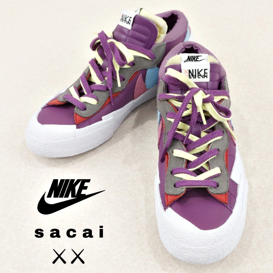 極美品 Nike x KAWS x sacai ナイキ カワズ サカイ DM7901-500 Blazer Low Purple Dusk ブレーザーロウ パープル ダンク 28.5cmの画像1