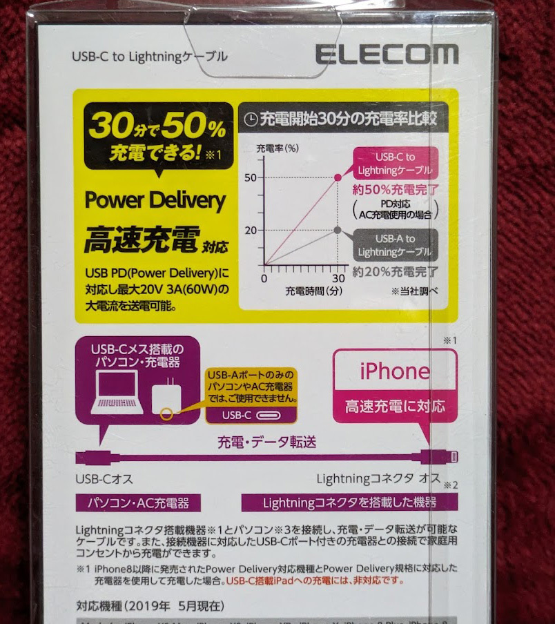 未使用品 Made for iPhone iPAd iPod ELECOM(エレコム) Power Delivery/高速充電 USB-CtoLightningケーブル 1.5m ピンク MPA-CL15XPN_画像3