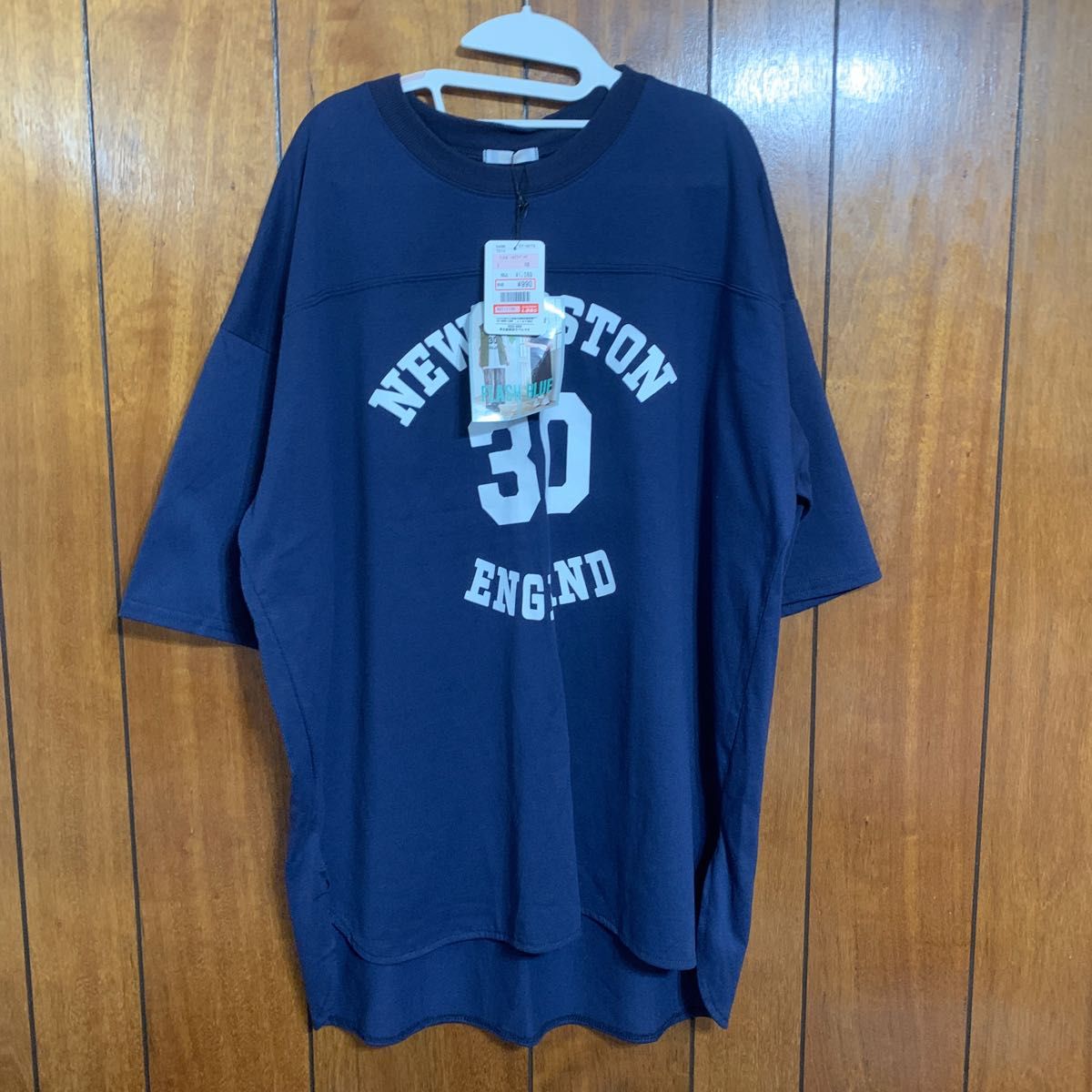 FlashBlueフットボールTシャツ7部袖　中紺ネイビー　M