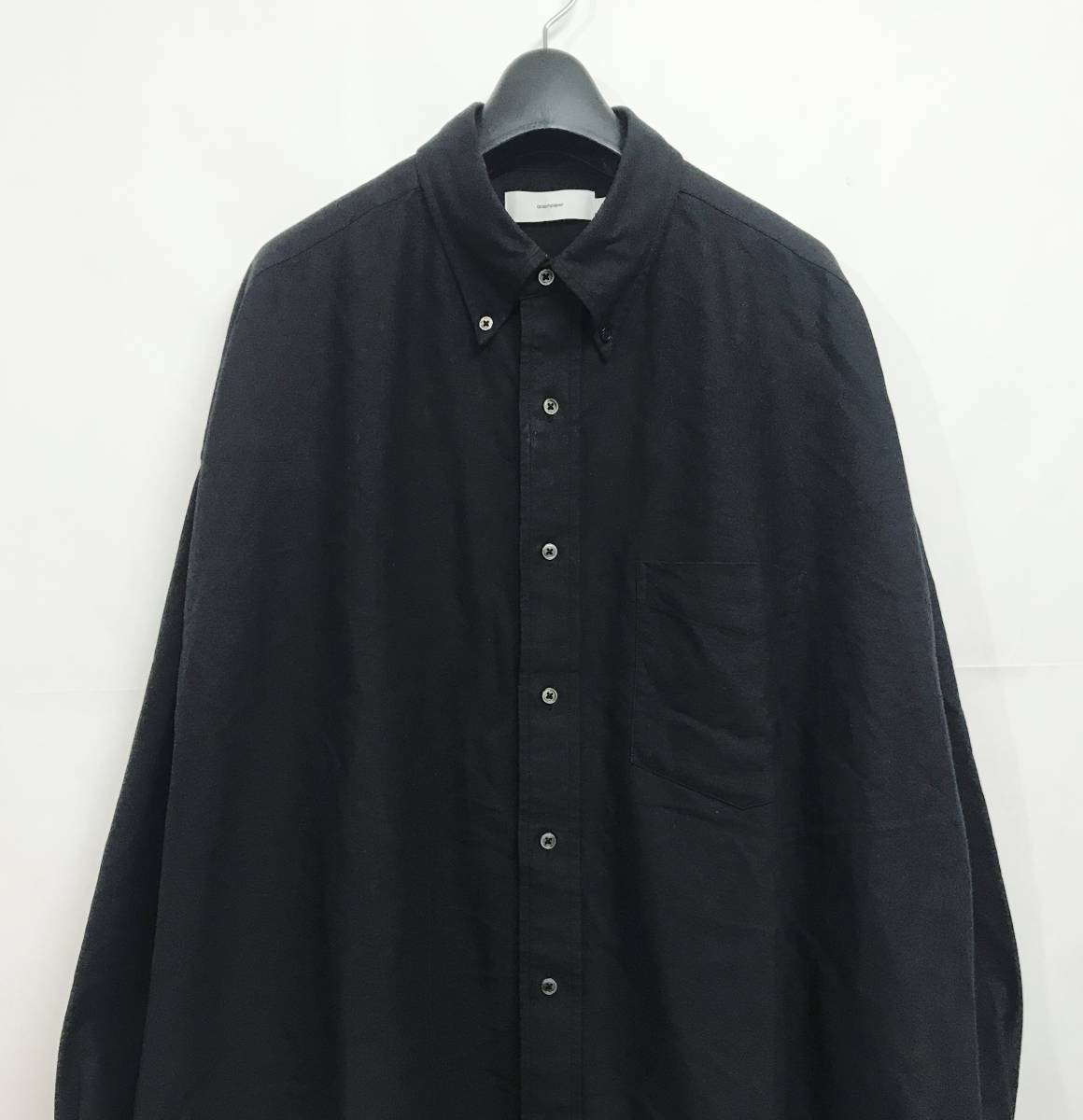 Graphpaper グラフペーパー Oxford Oversized B.D Shirt オックスフォード オーバーサイズ ボタンダウン 長袖シャツ ブラック F 日本製_画像2