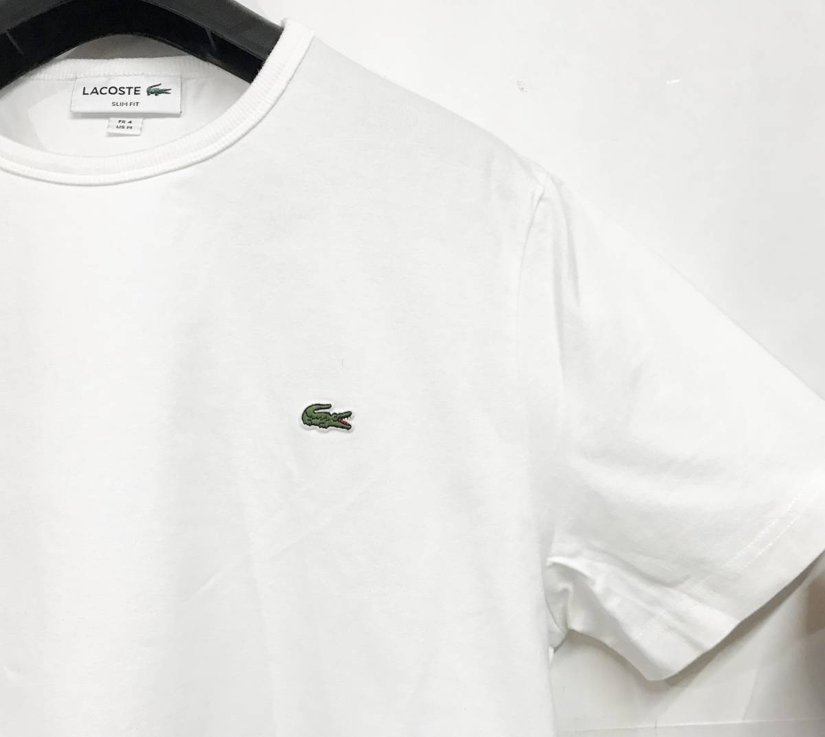 LACOSTE ラコステ スリムフィット クロコエンブレムクルーネックTシャツ ホワイト FR 4/US M 半袖 Tee ①_画像4