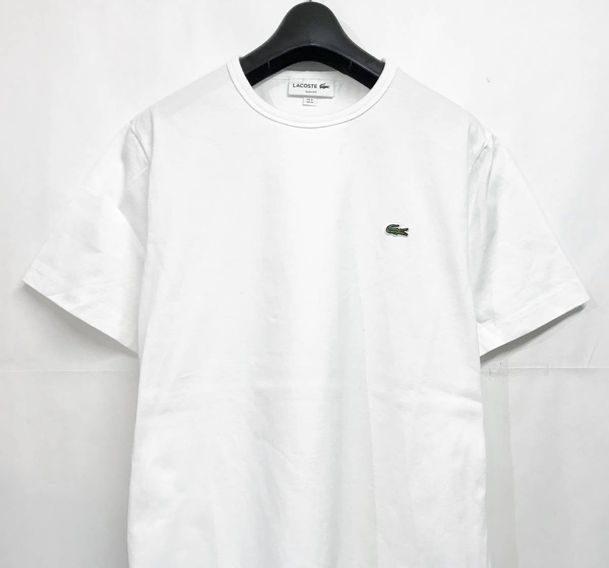 LACOSTE ラコステ スリムフィット クロコエンブレムクルーネックTシャツ ホワイト FR 4/US M 半袖 Tee ①_画像3