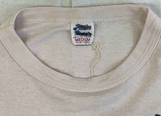 80’s 米国製 MADE IN USA チャンピオン Champion ベースボール Tシャツ 綿100 ウィートン Wheaton 染み込みプリント M [l-0741]_画像5